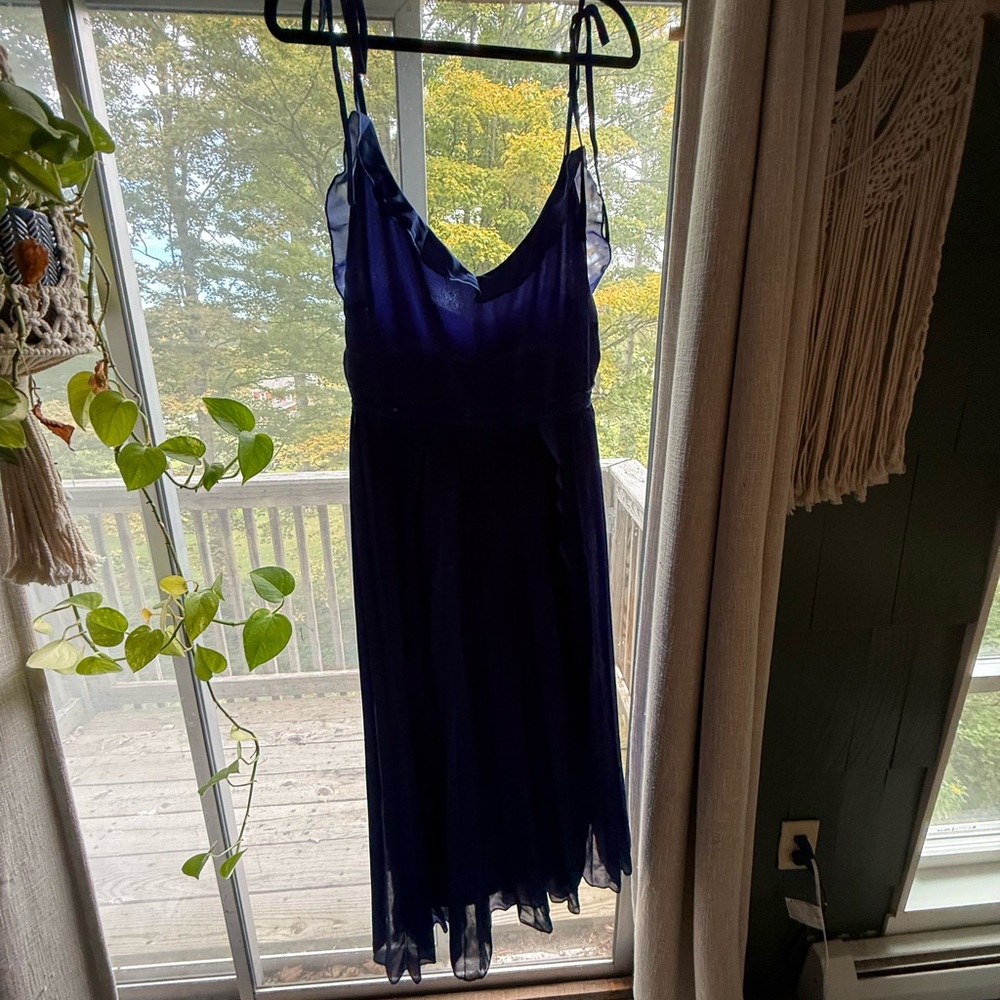Lulu's Navy Blue Chiffon Midi Dress